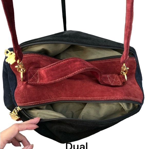LE SOLIM Classic Italian Suede Burgundy Black Suede Hand/Crossbody Bag Vintage - Picture 8 of 10
